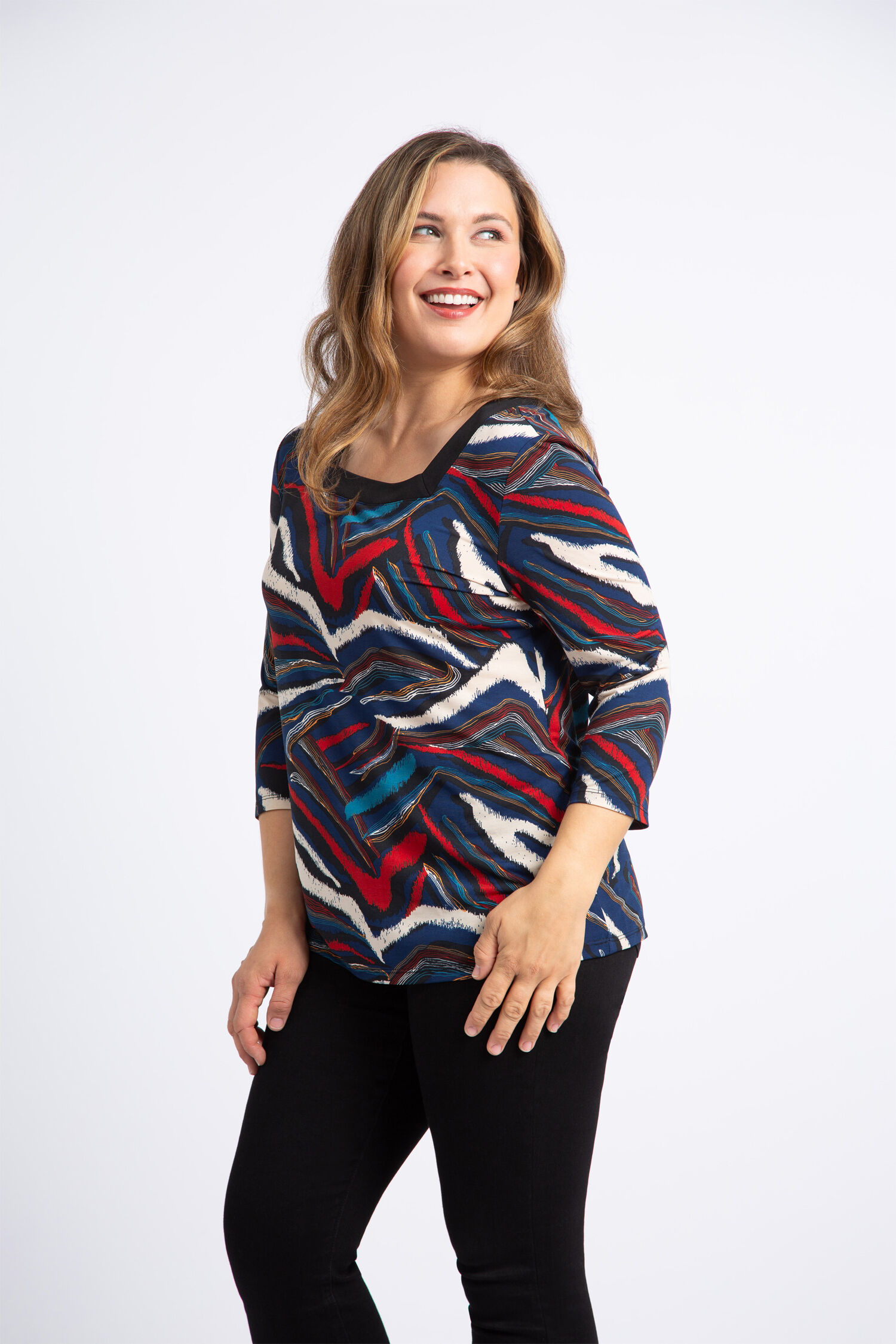 &frac34; Sleeve Square Neck Top Image 3