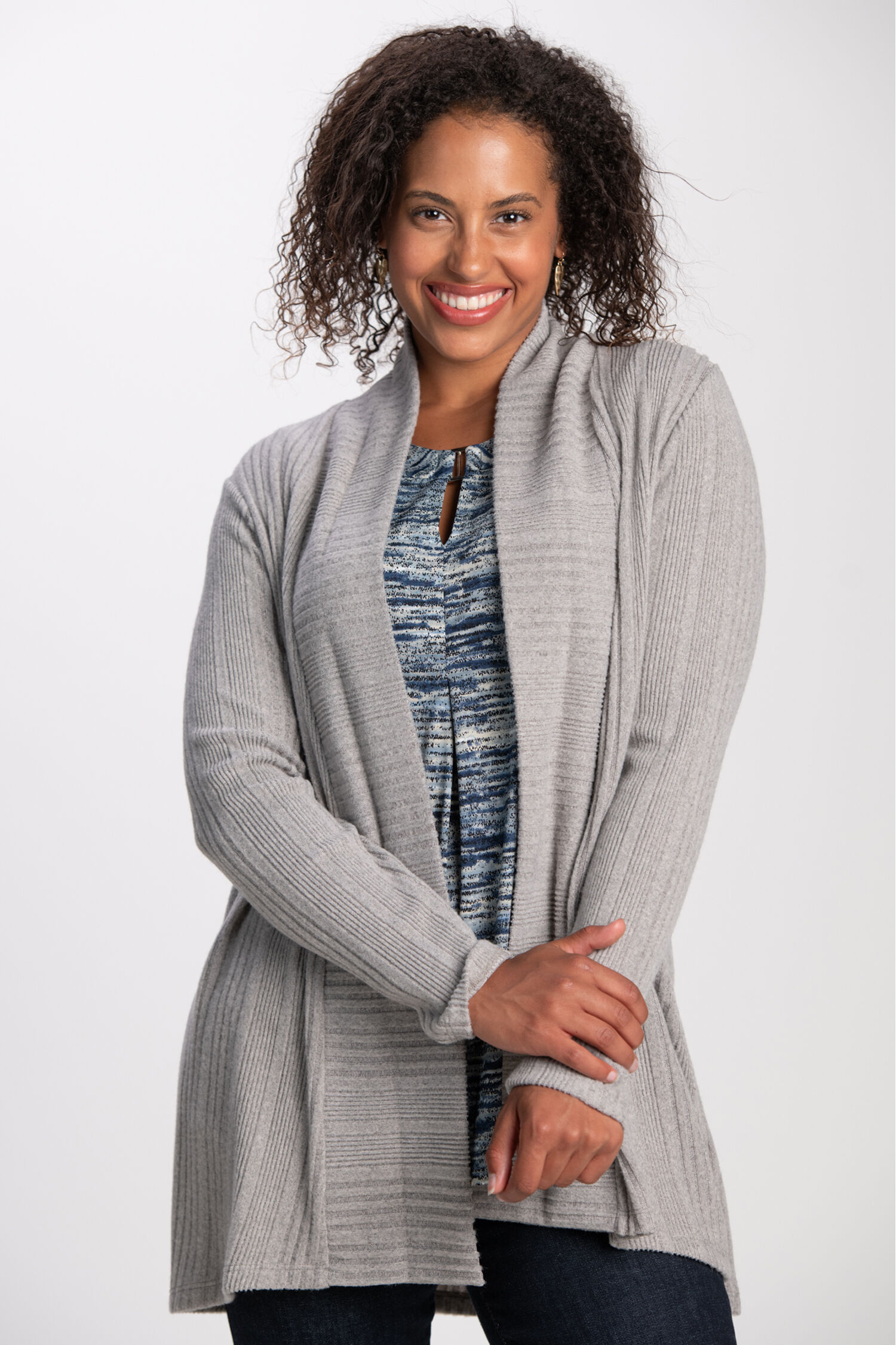 Long Sleeve Ribbed Cardigan  Image 1