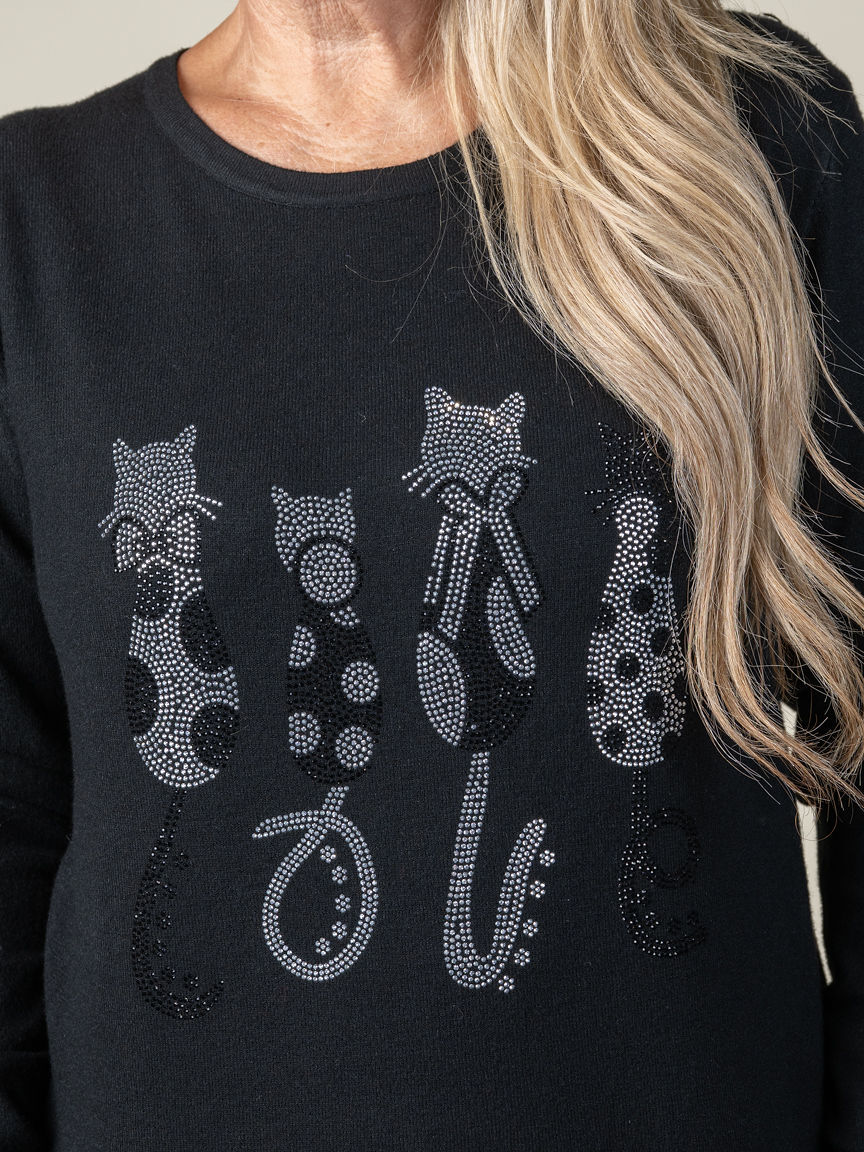 Long Sleeve Crew Neck With Cat Hotfix  Image 3
