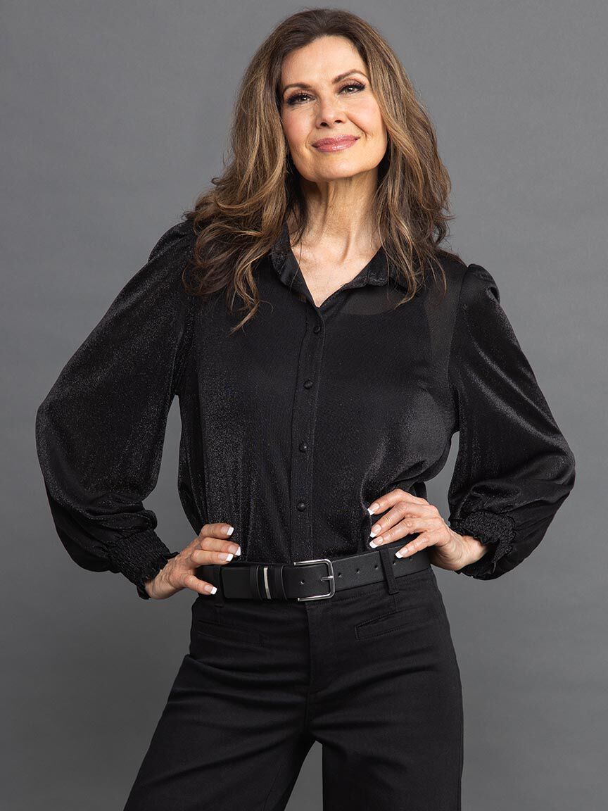 Lurex Long Sleeve Blouse w/ Smocked Cuff Image 5