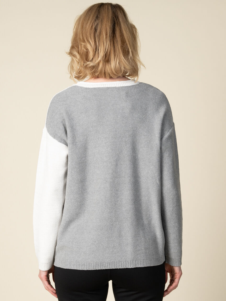 Long Sleeve Color Block Sweater With Hotfix