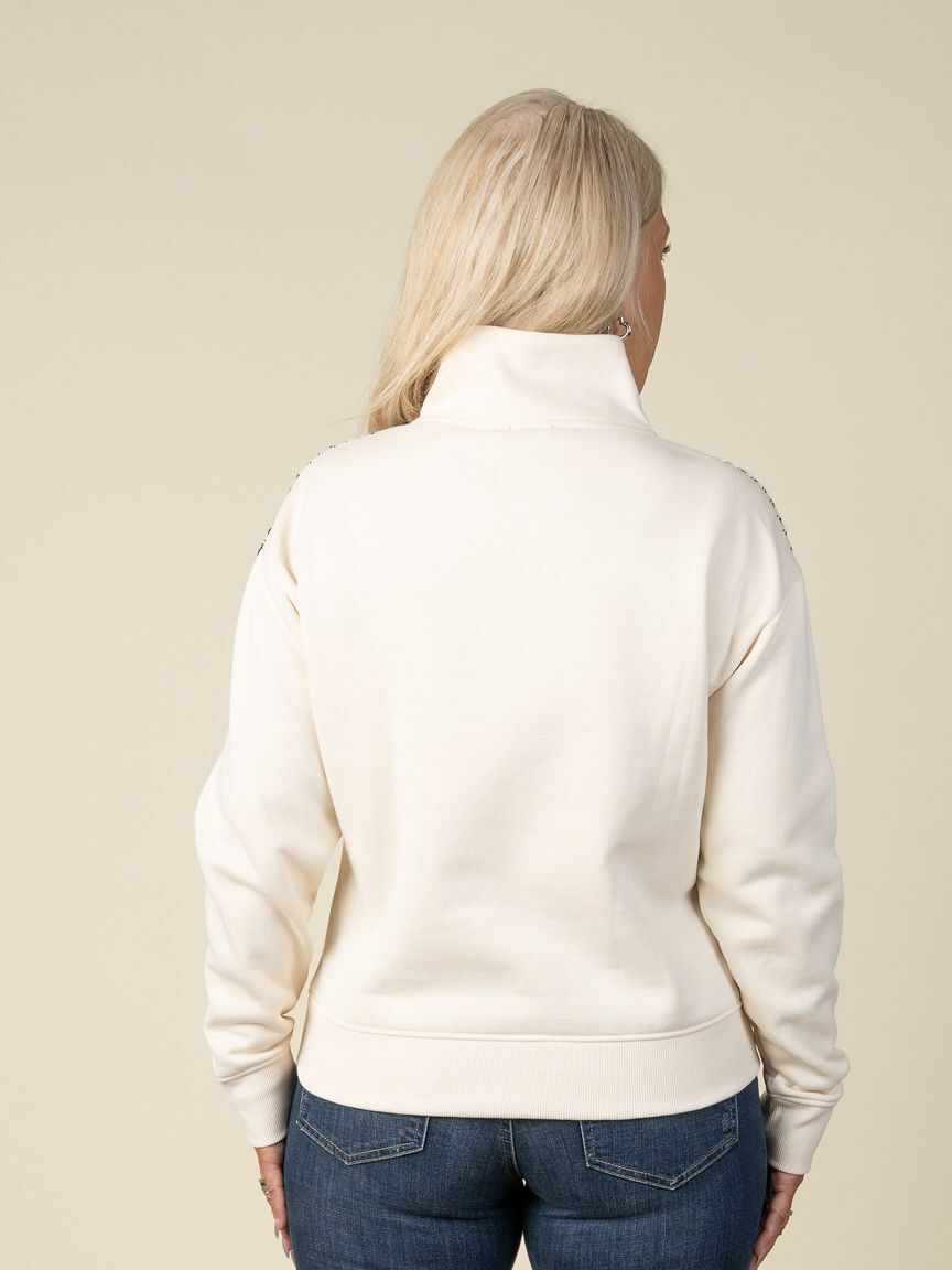 French Terry Stitch Accent Zip Funnel Neck Sweater