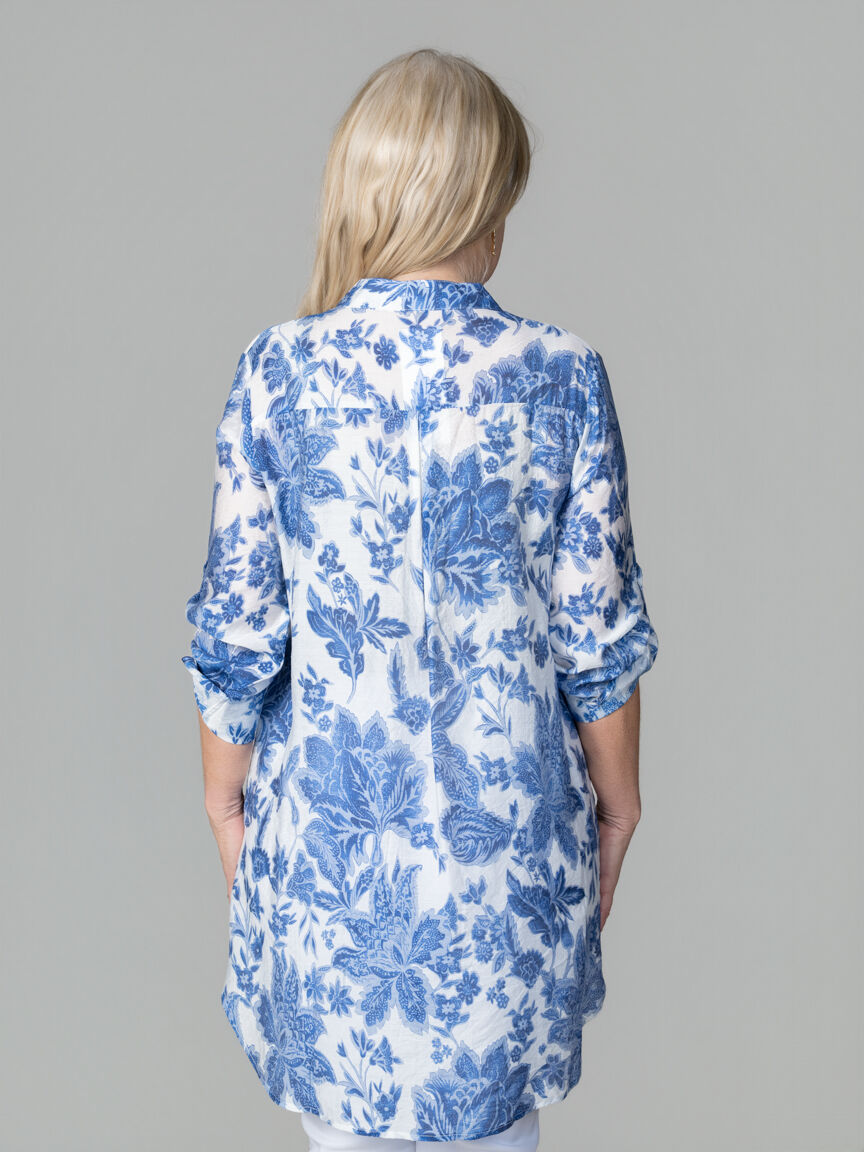 Button Up Tunic With Roll Tab Sleeves