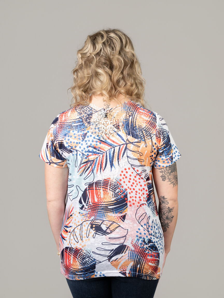 Short Sleeve Top with Lace Back
