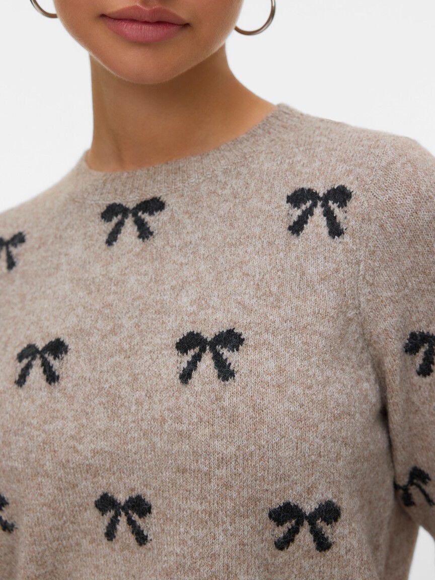 Elbow Sleeve Bow Print Sweater