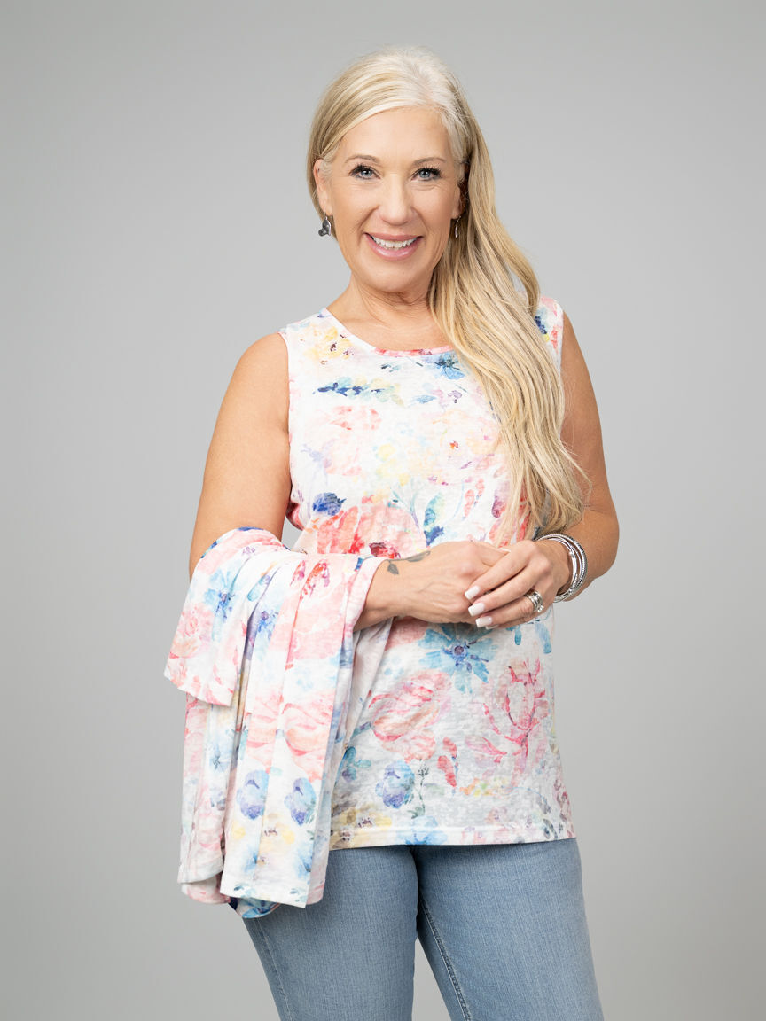 3/4 Sleeve Burnout Floral Foolers Set