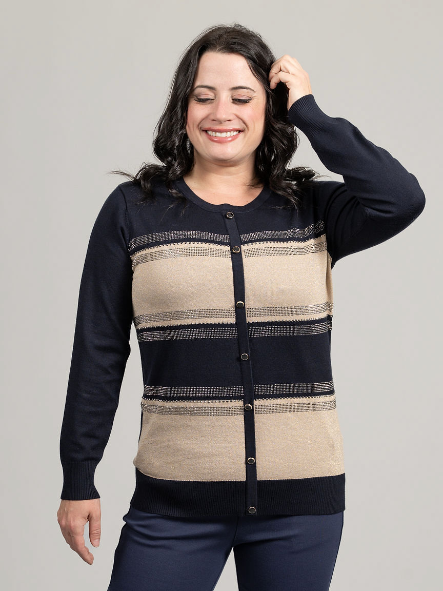 Long Sleeve Faux Cardigan Sweater With Hotfix