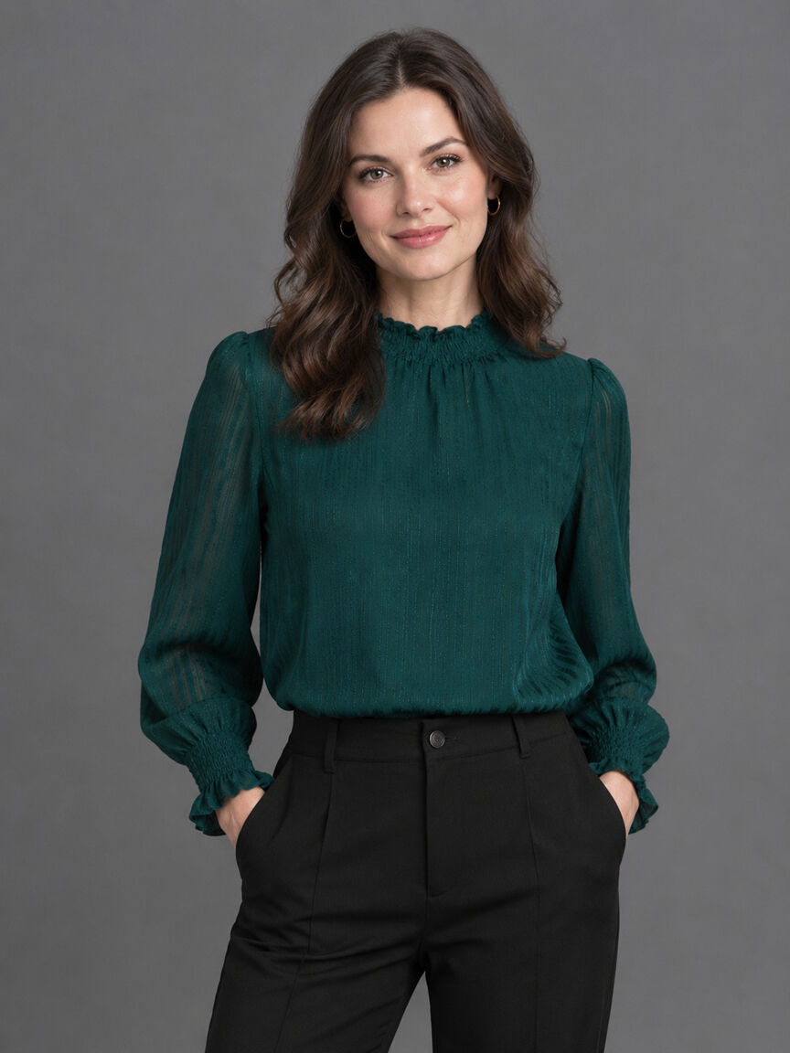 Smocked Neckline Lurex Blouse