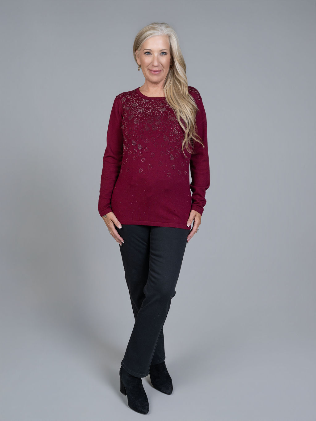 Soft Crew Neck Heart Sweater