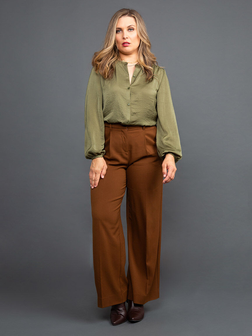 Balloon Sleeve Button-Up Blouse Image 1