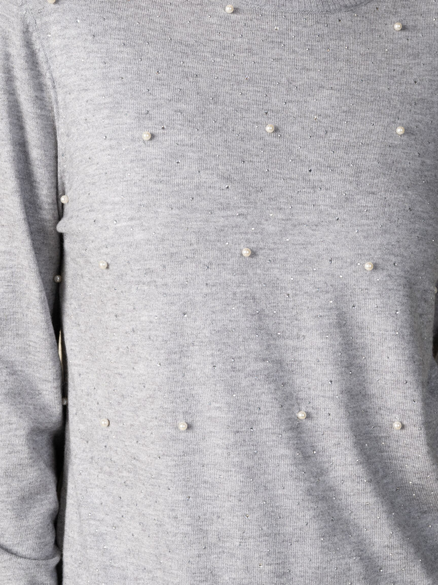 Long Sleeve Fooler Sweater With Pearls