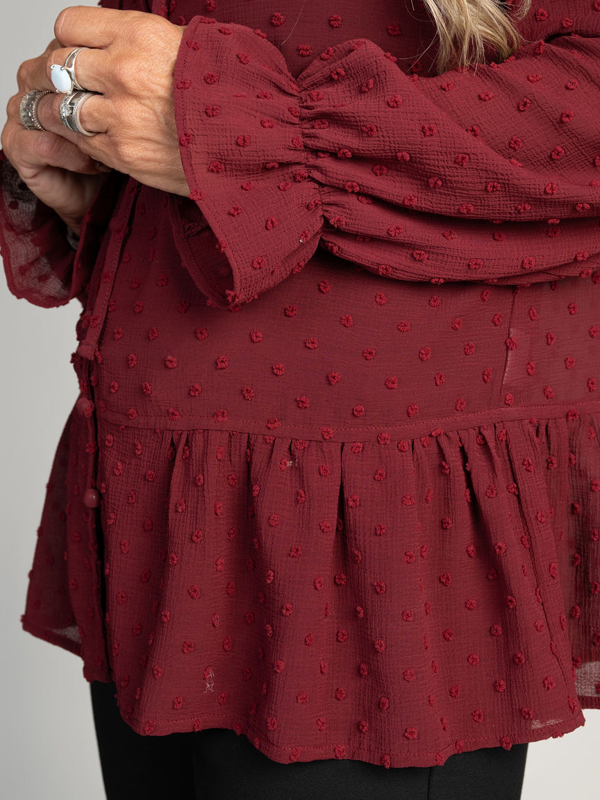 Sheer Swiss Dot Ruffle Blouse