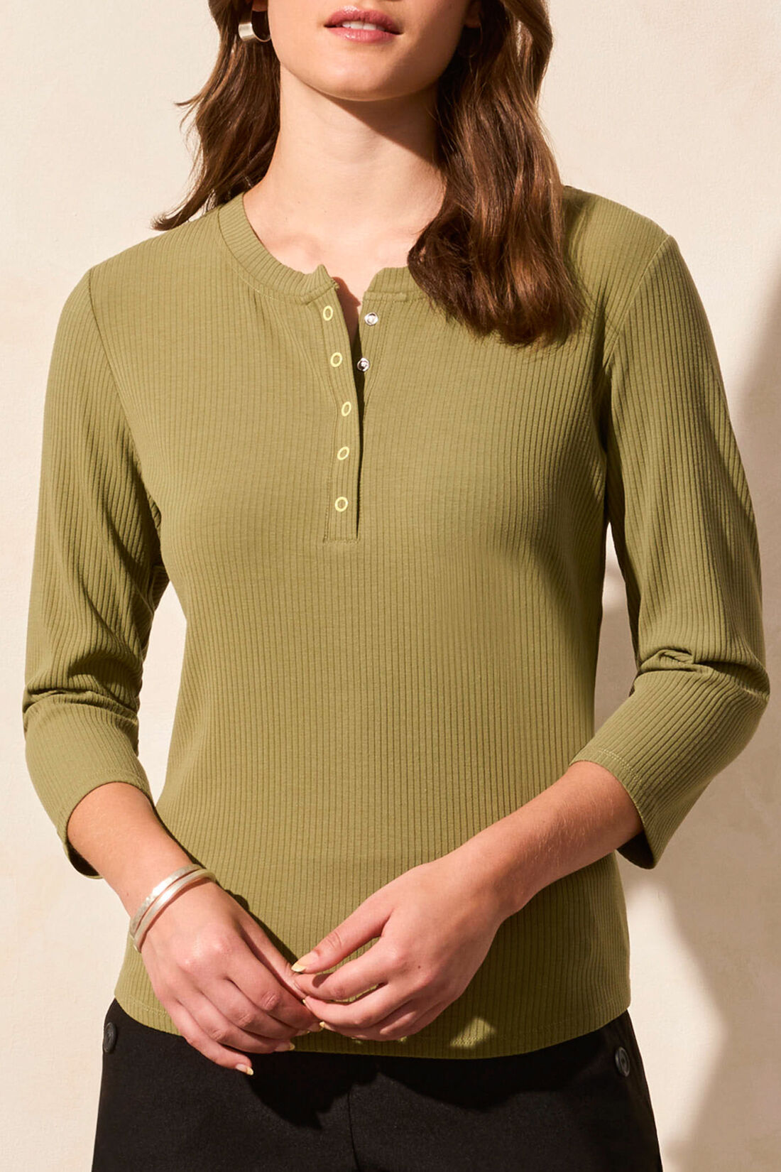 3/4 Sleeve Ribbed Henley Top Image 2