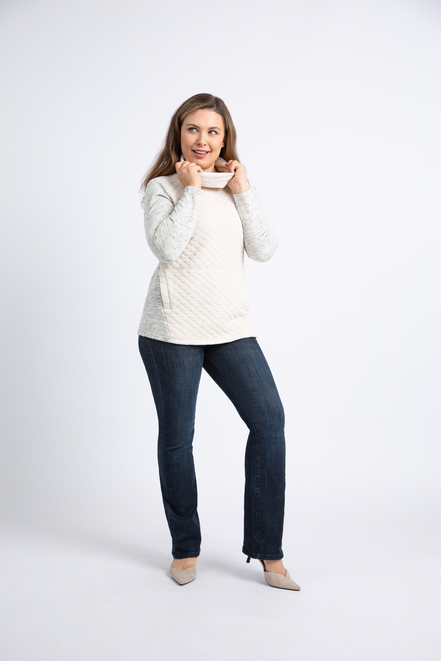 Quilted Cowl Neck Sweater Image 1