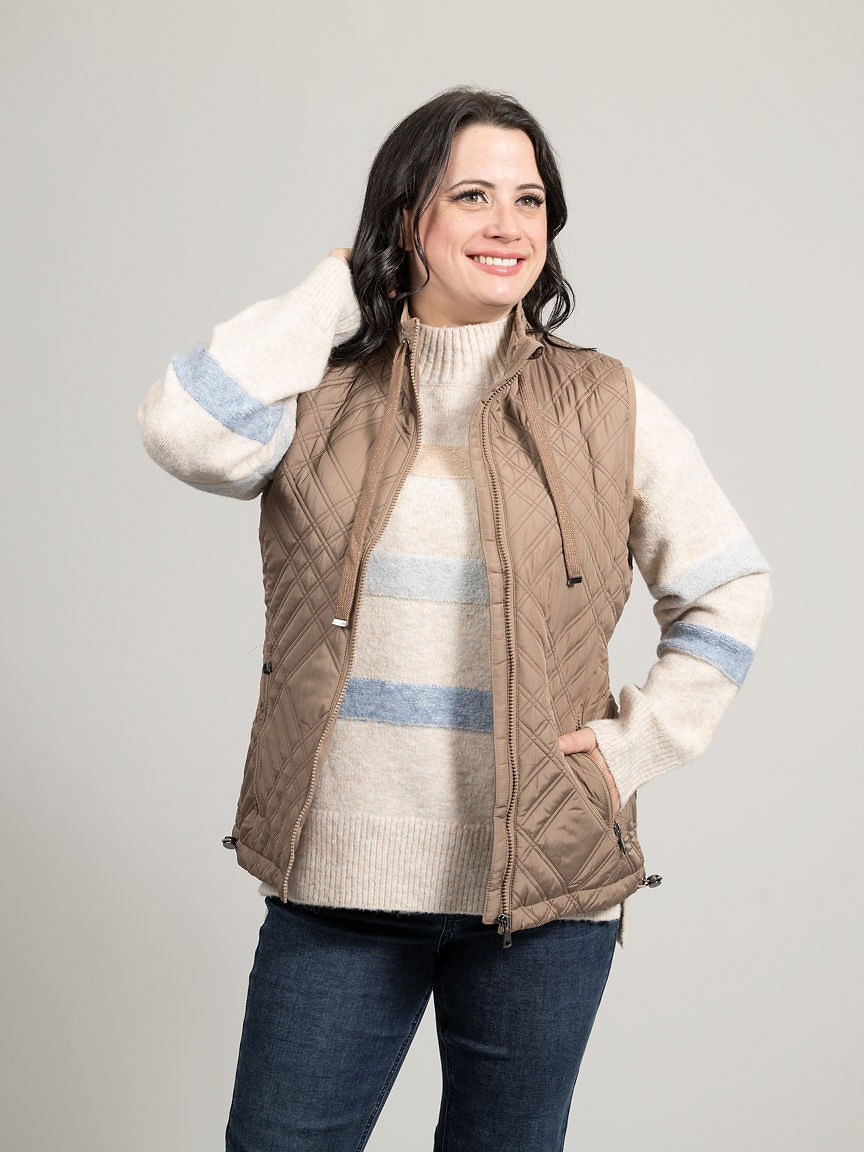 Diamond Print Zip Up Vest With Pockets