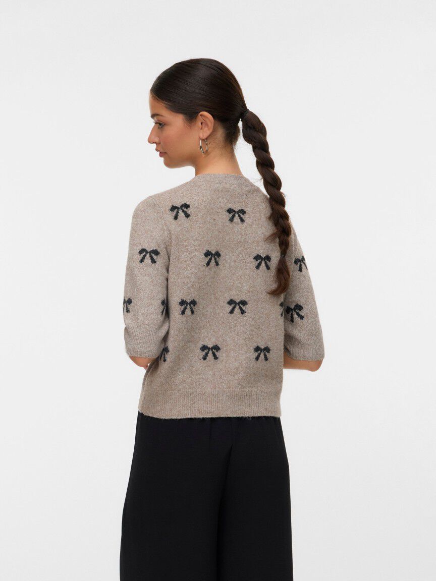 Elbow Sleeve Bow Print Sweater