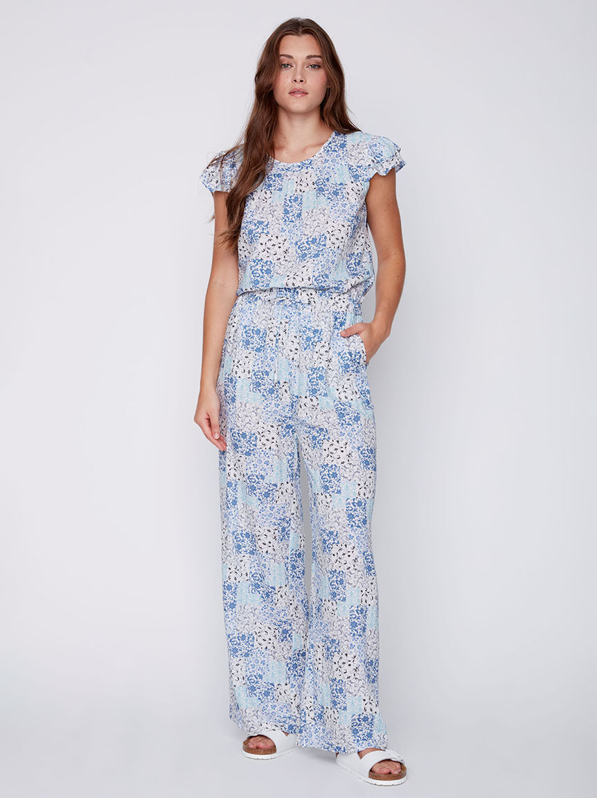 Pull-On Patchwork Wide-Leg Pant Image 1