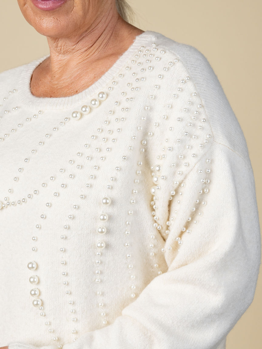 Braided Pearl Crew Neck Sweater