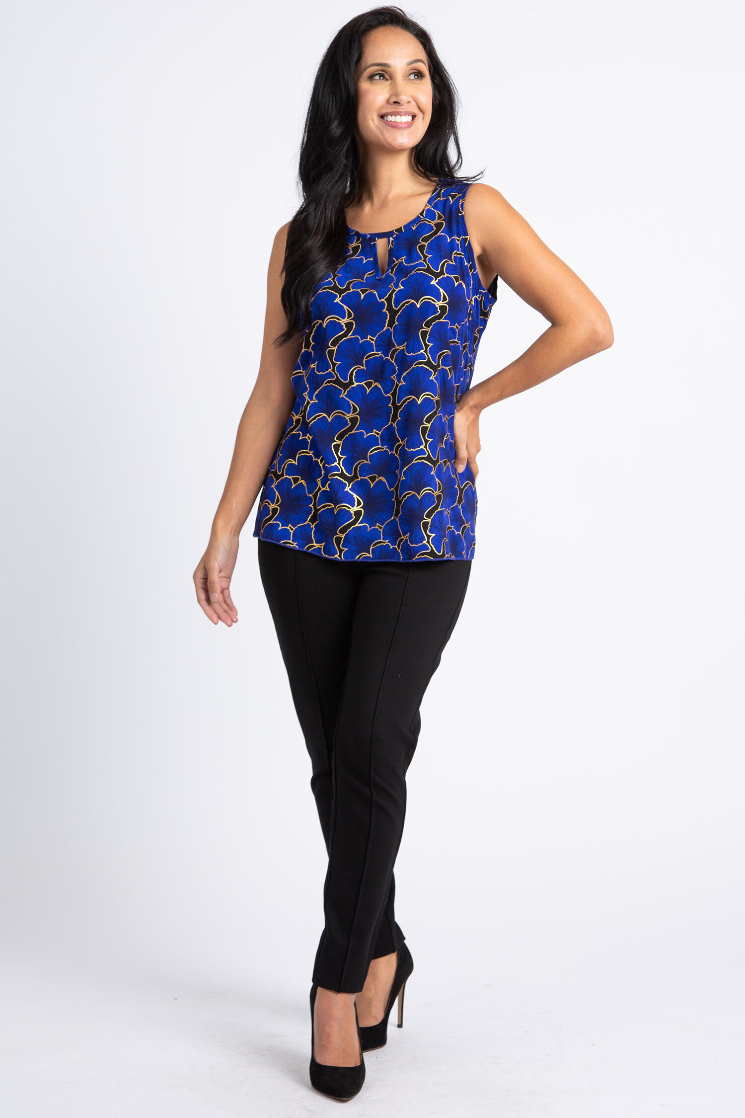 Sleeveless Floral Keyhole Blouse Image 1