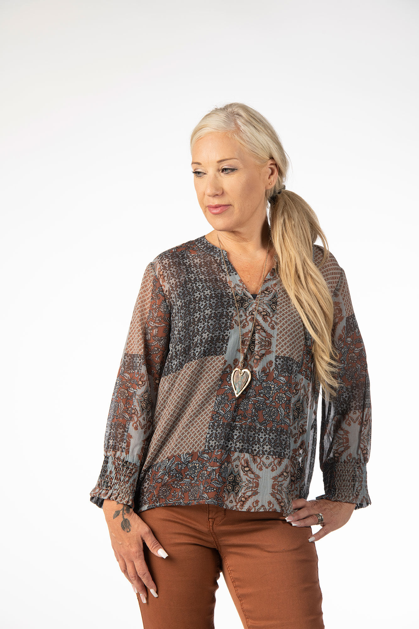 Neutral Earth Prints Artsy Blouse Image 2