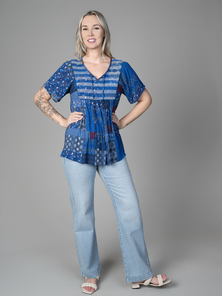 Patchwork Top With Tassel Ties