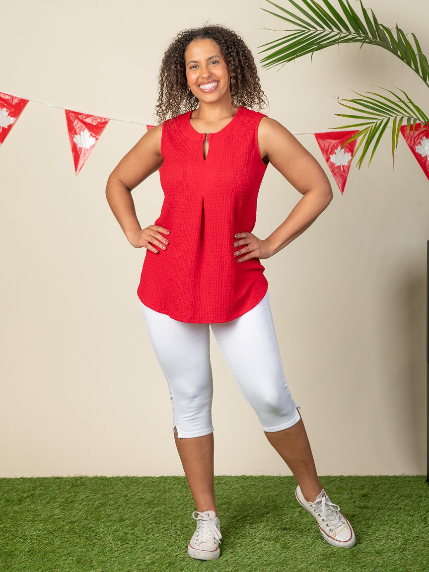 Textured Sleeveless Top with Keyhole