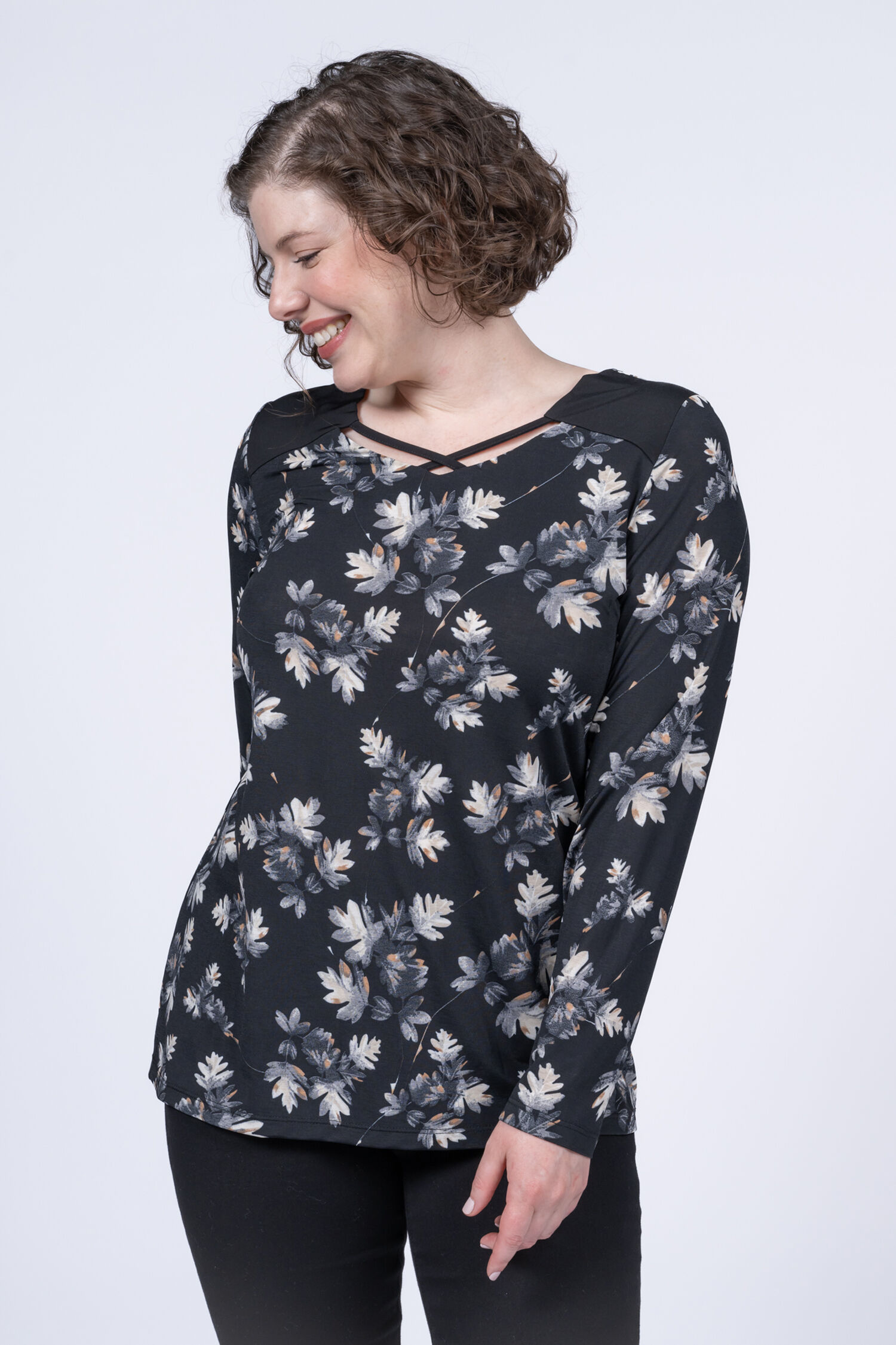 Long Sleeve Cross Neck Top  Image 1