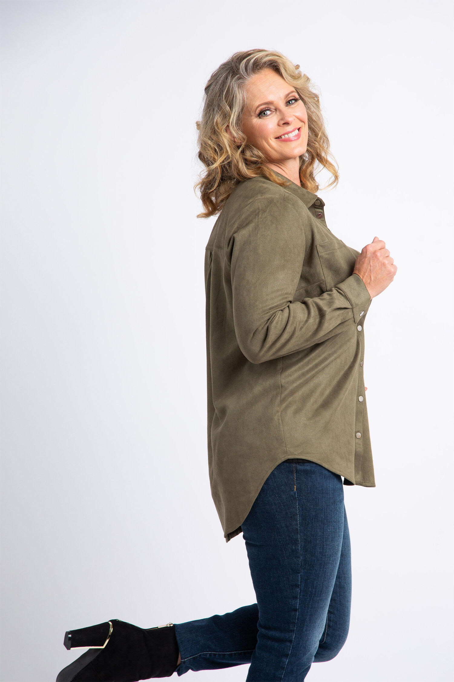 Faux Suede Snap Front Shirt  Image 2