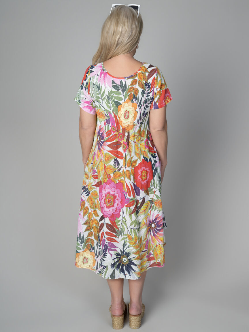 Short Sleeve Flowy Floral Midi Dress