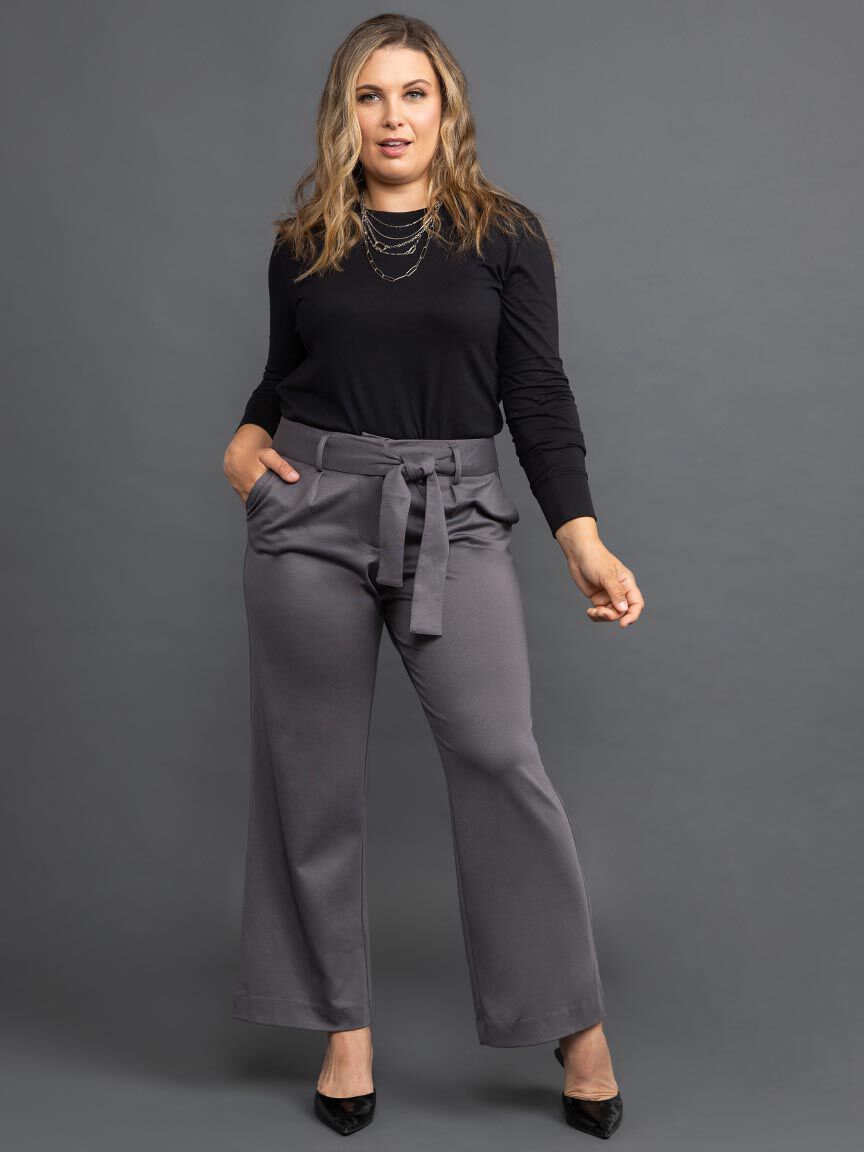 Wide Leg Pant w/ Tie-Up Belt  Image 1