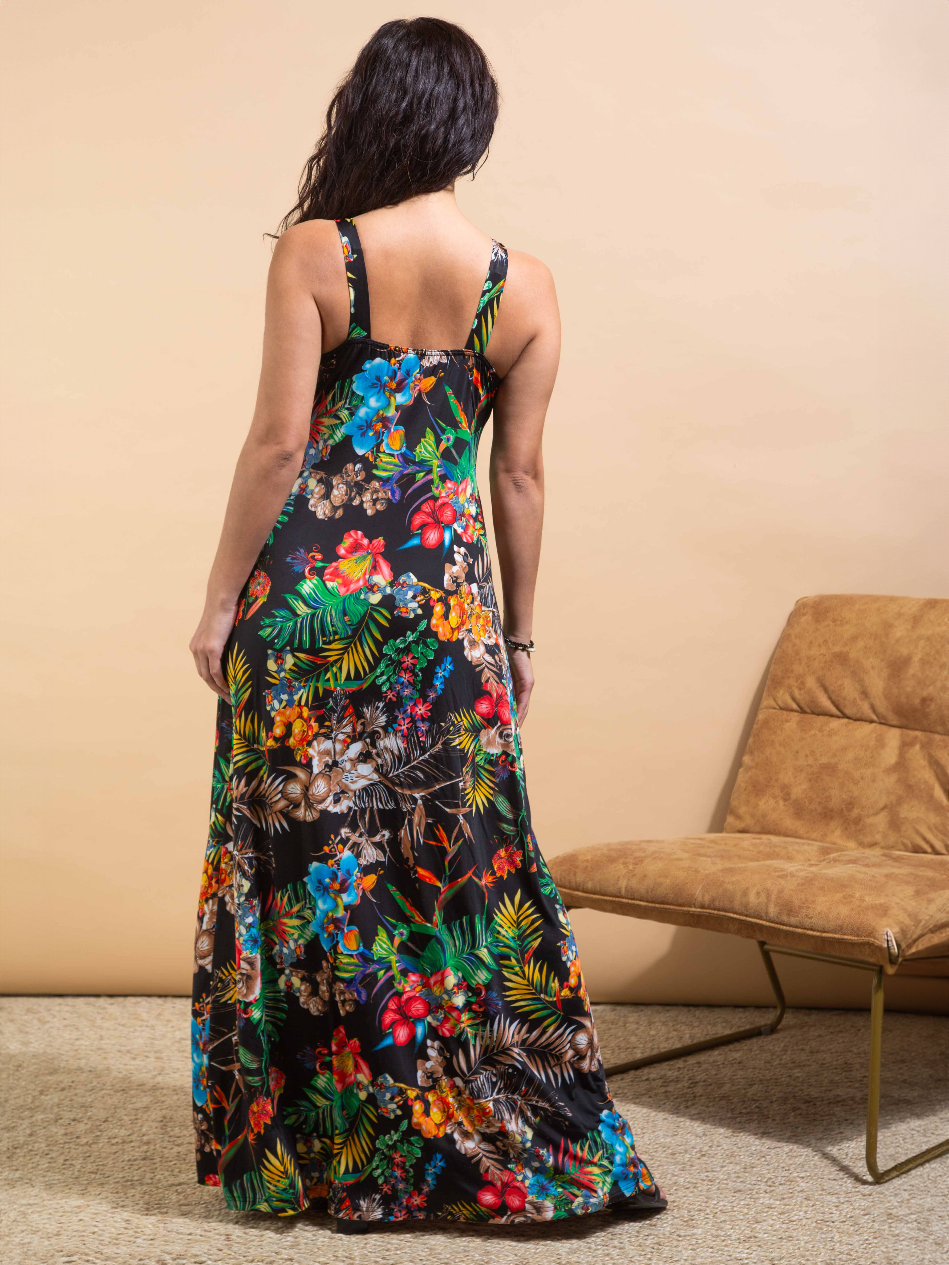 Tropical Print Grecian Maxi Dress Image 3