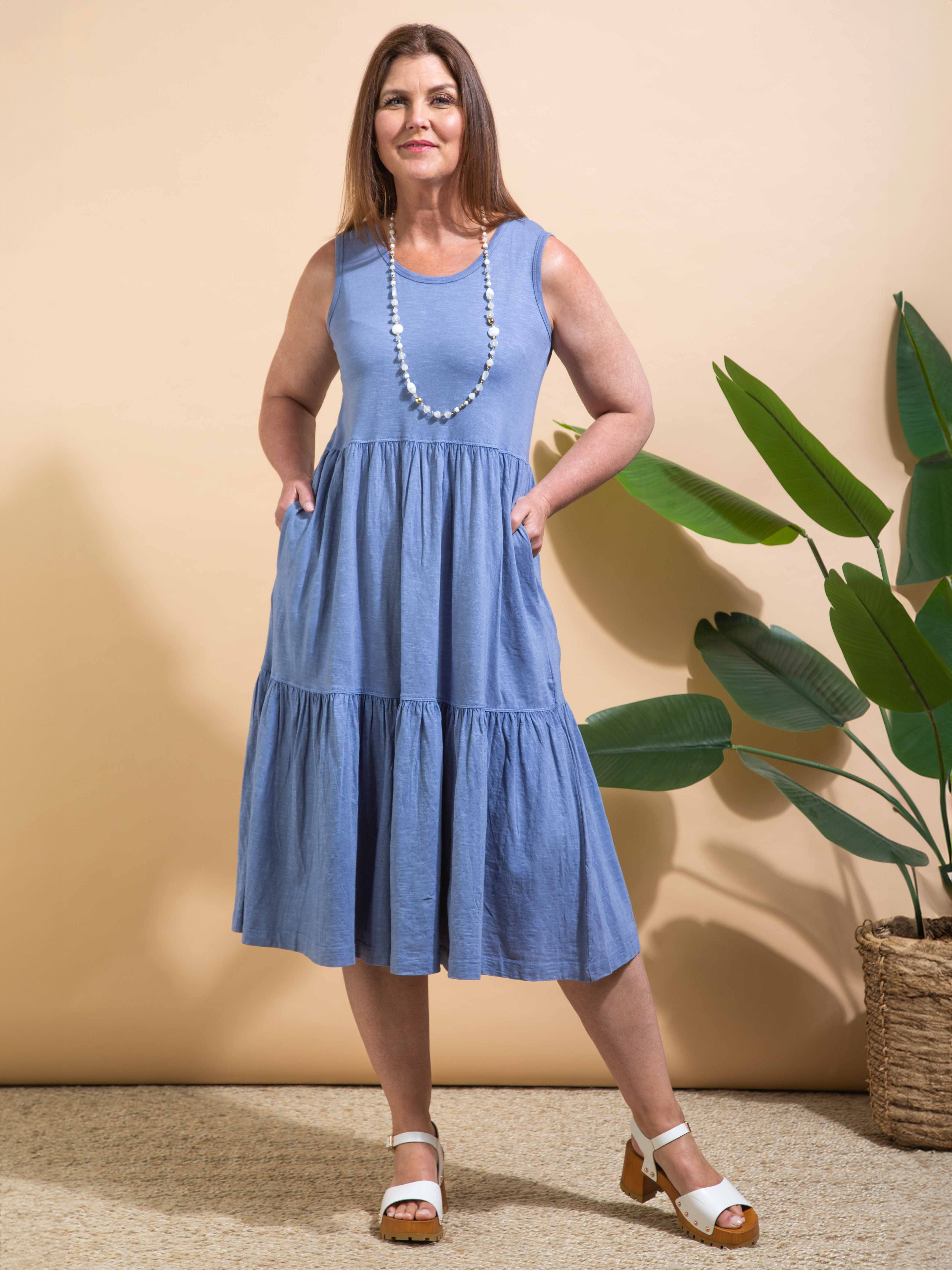 Denim-Look Cotton Midi Dress Image 1