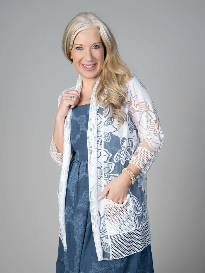 Mesh Burnout Open Front Cardigan