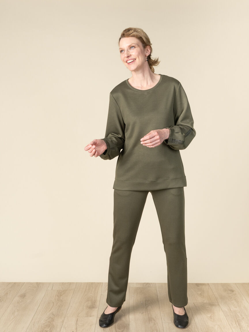 Long Sleeve Crew Neck Sweater with Embellishments