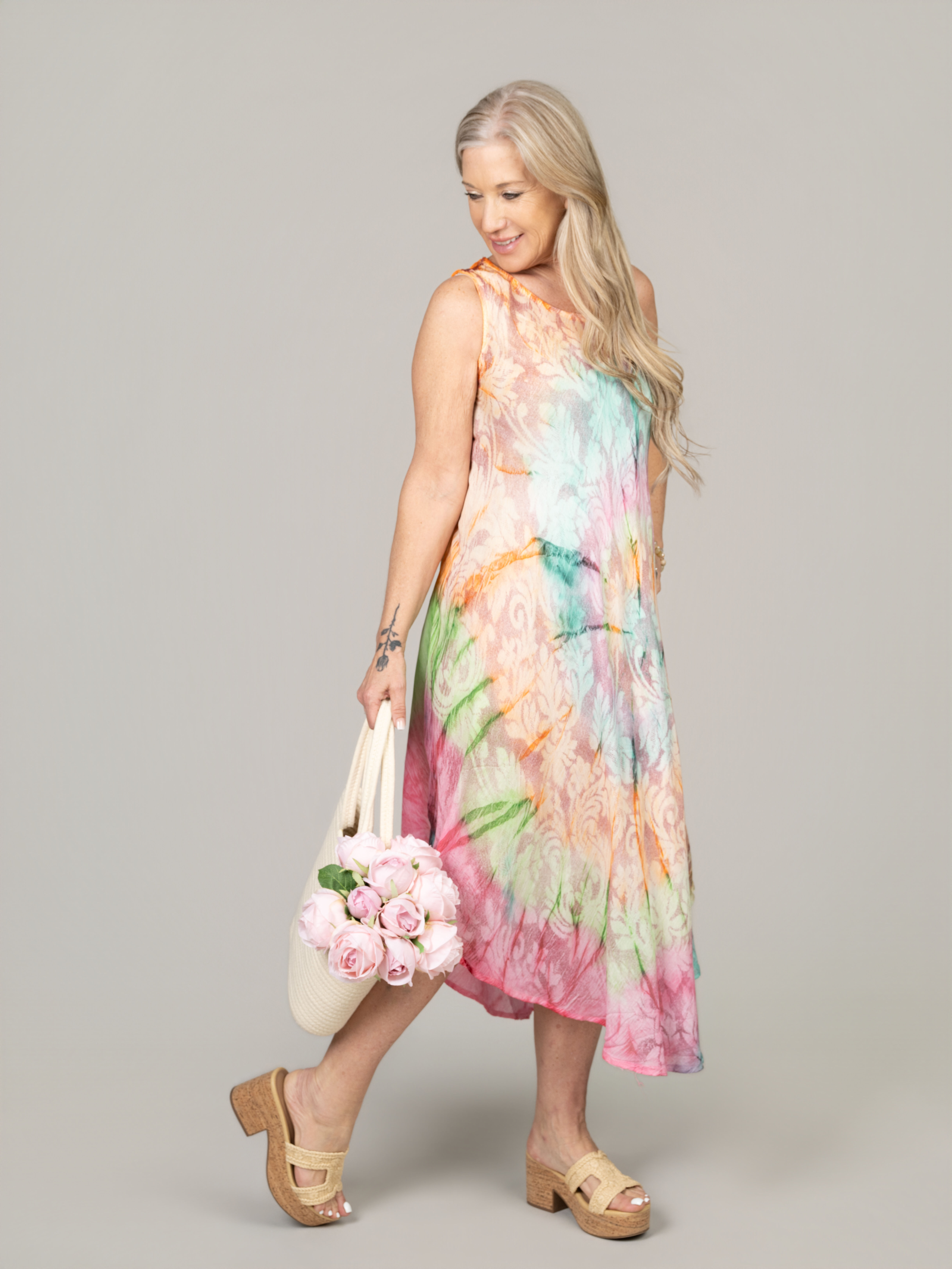 Sleeveless Tie Dye Midi Dress
