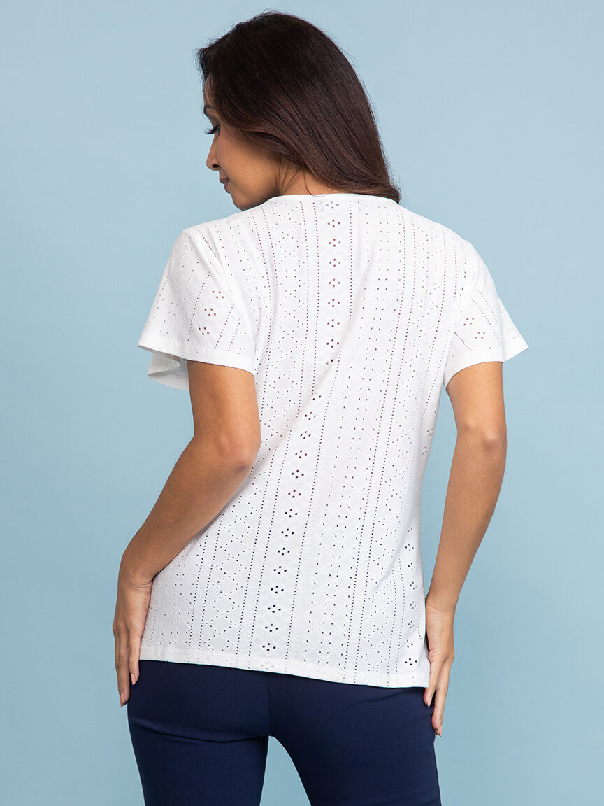 Stretch Eyelet T-Shirt with Button Detail  Image 4