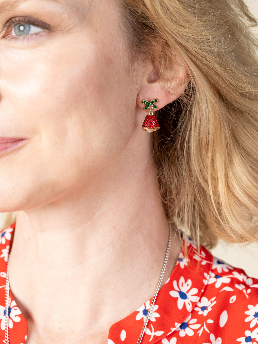 Bow Stud Earrings With Hanging Bells