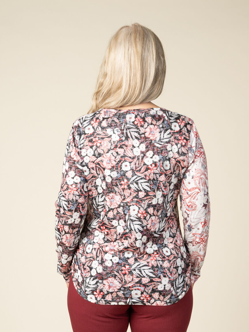 Long Sleeve Crew Neck Burnout Top