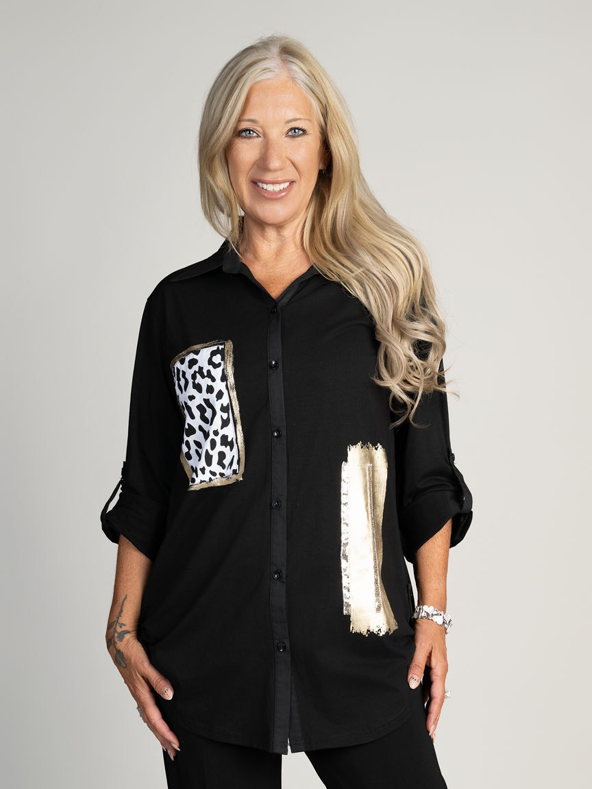 Mixed Media Button Down Blouse Image 1