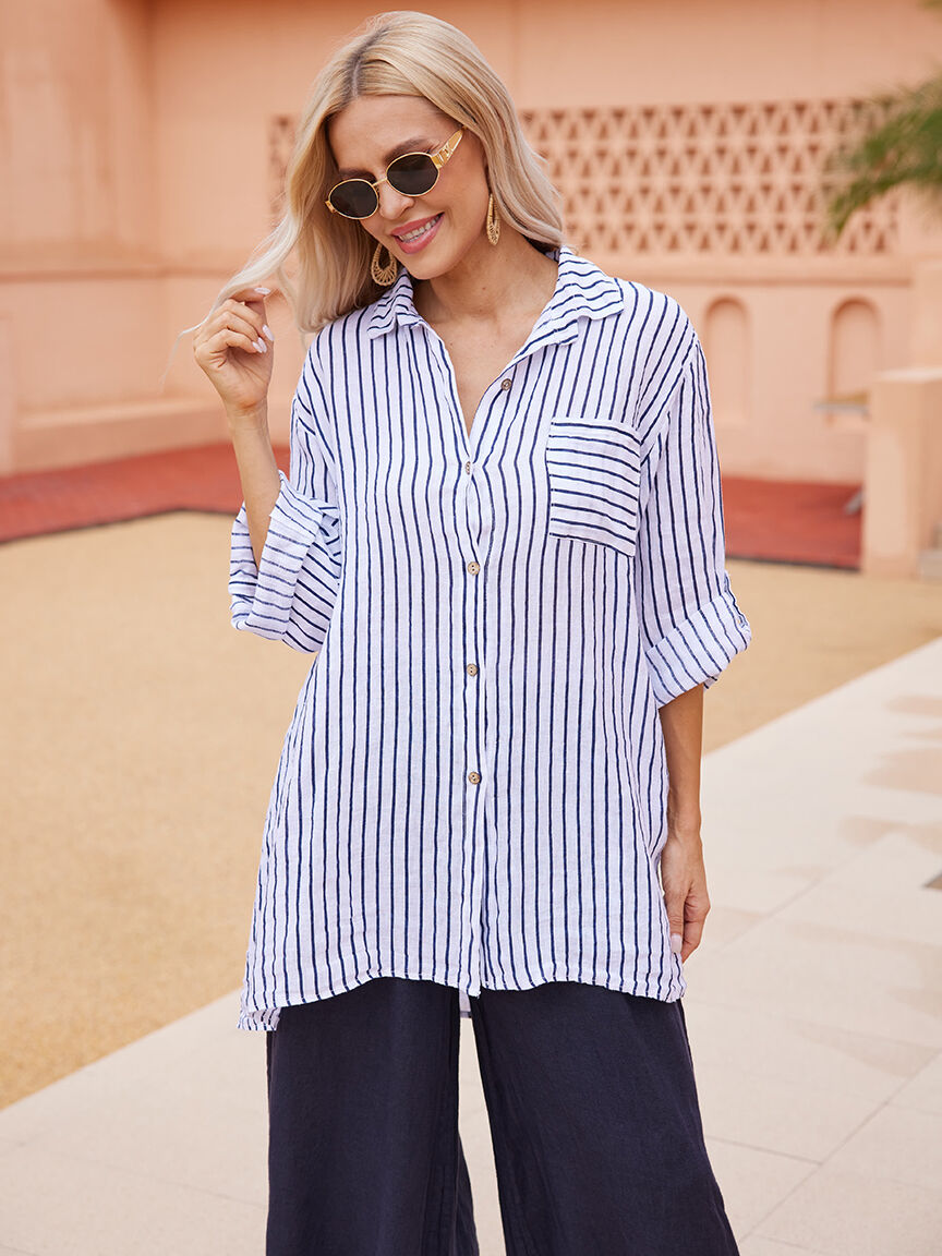 Long Sleeve Striped Button Up Top