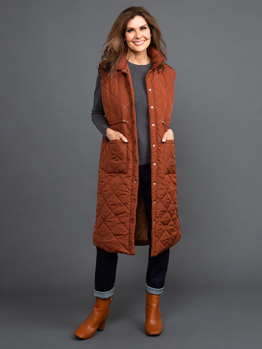 Cinched Waist Longline Quilted Vest Image 1