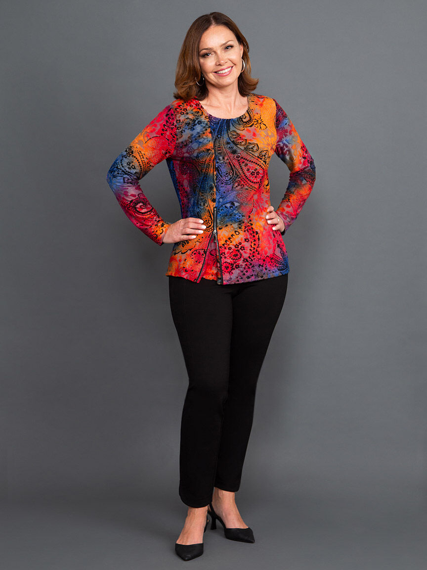 Long Sleeve Boucle Burnout Top Image 1