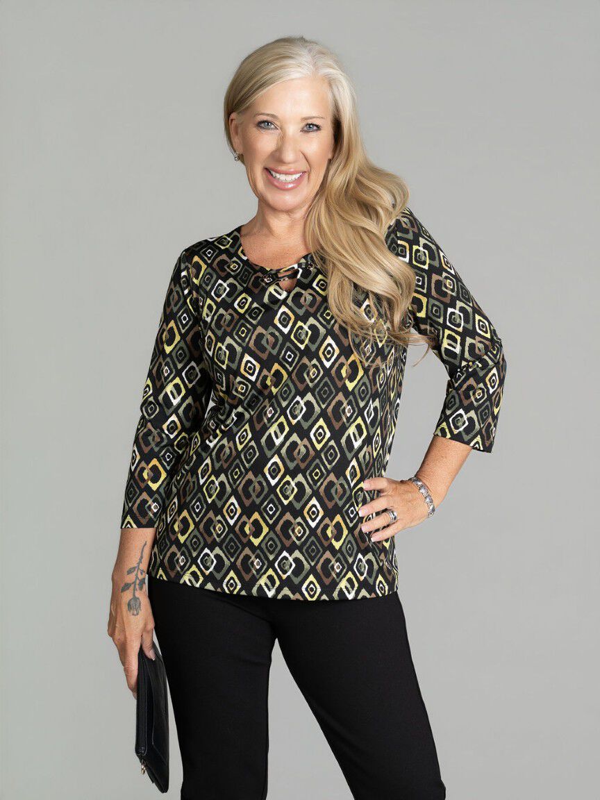 3/4 Sleeve Grommet Detail Top