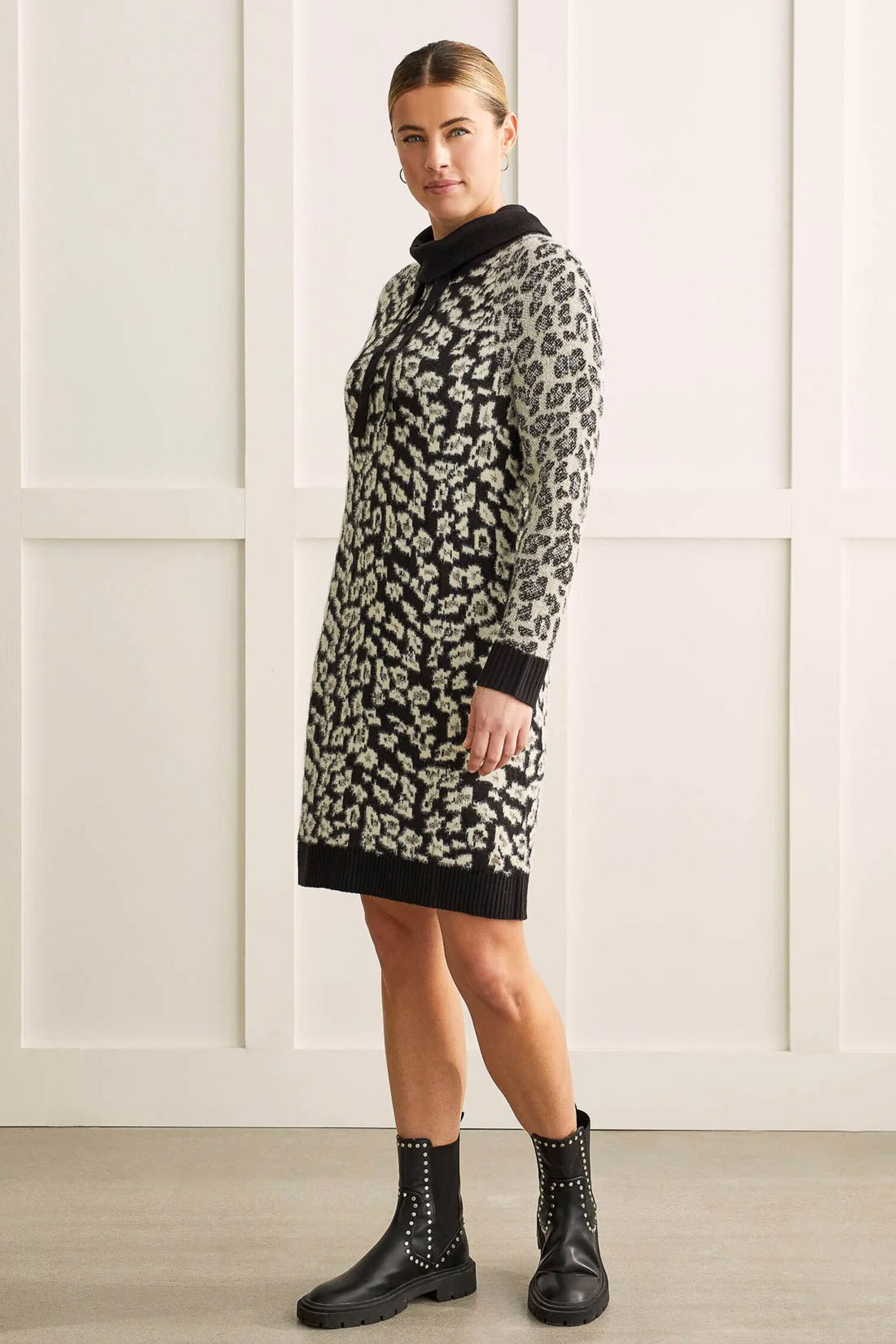 Long Sleeve Animal Print Sweater Dress Image 1