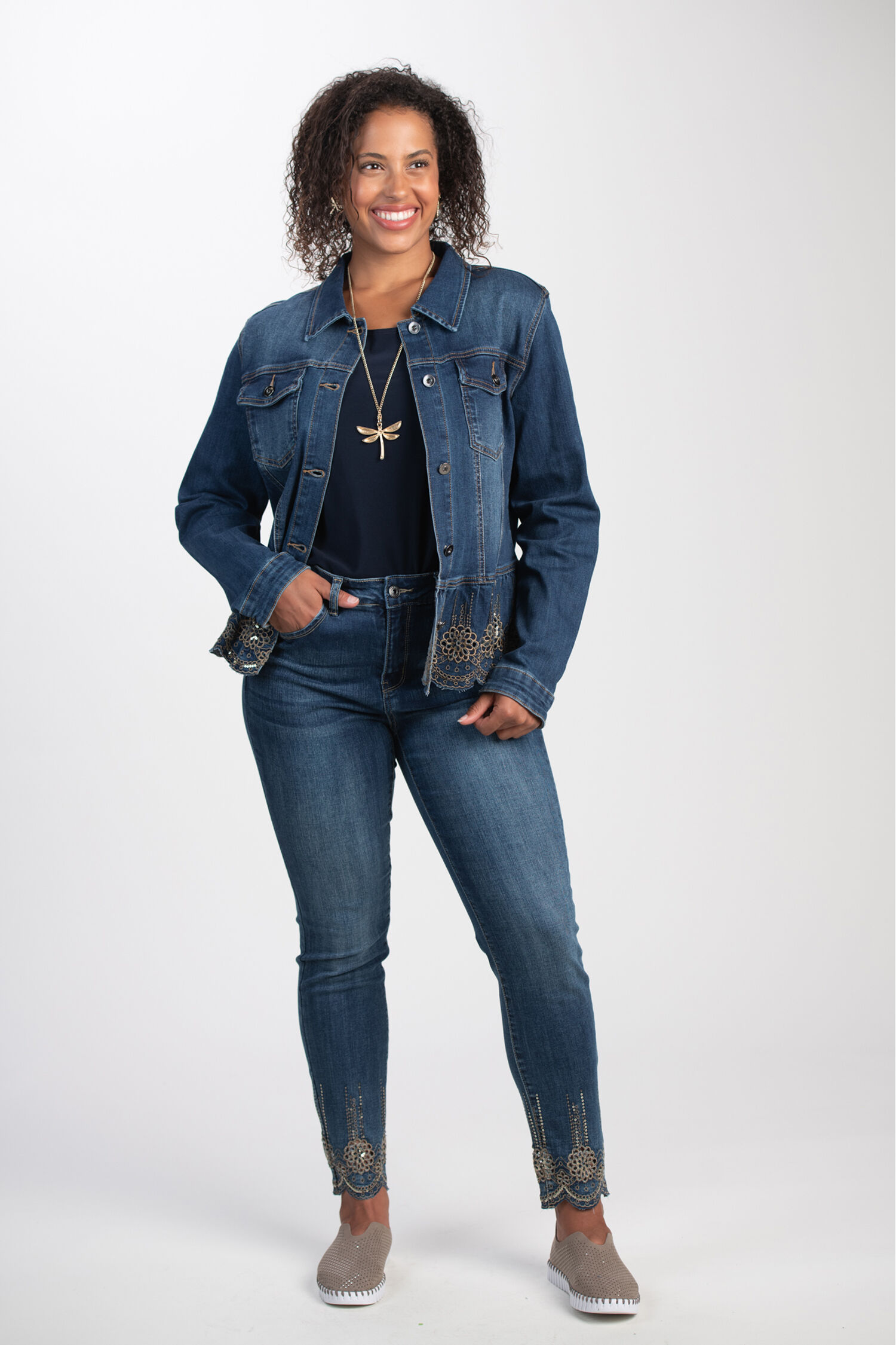 Scallop Hem Embellished Denim Jacket  Image 6