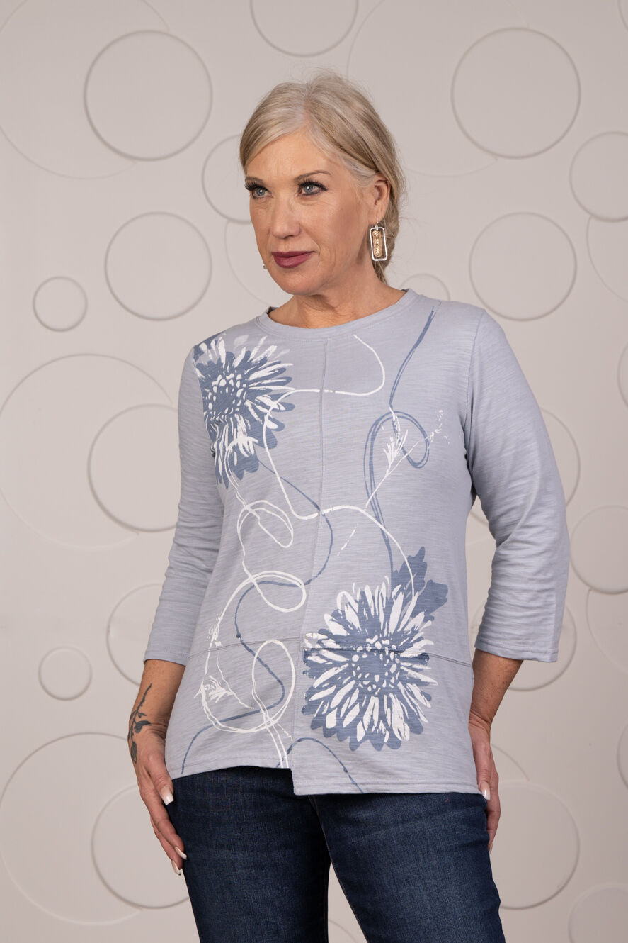 100% Cotton &frac34; Sleeve Skewed Hem Top Image 2