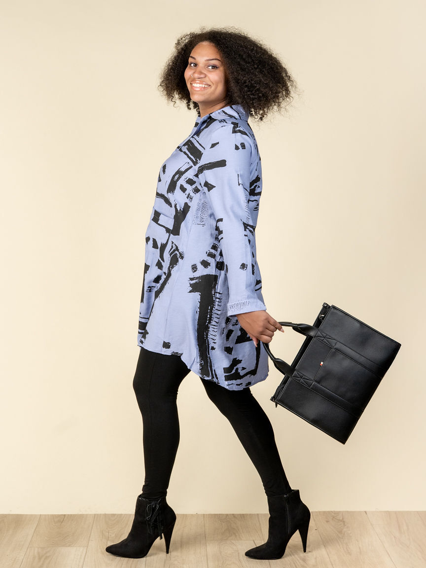 3/4 Sleeve Printed Button-Up Tunic