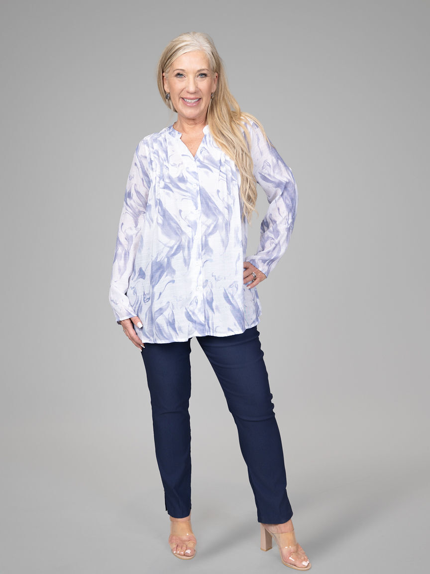 Long Sleeve Button Down Panel Top 