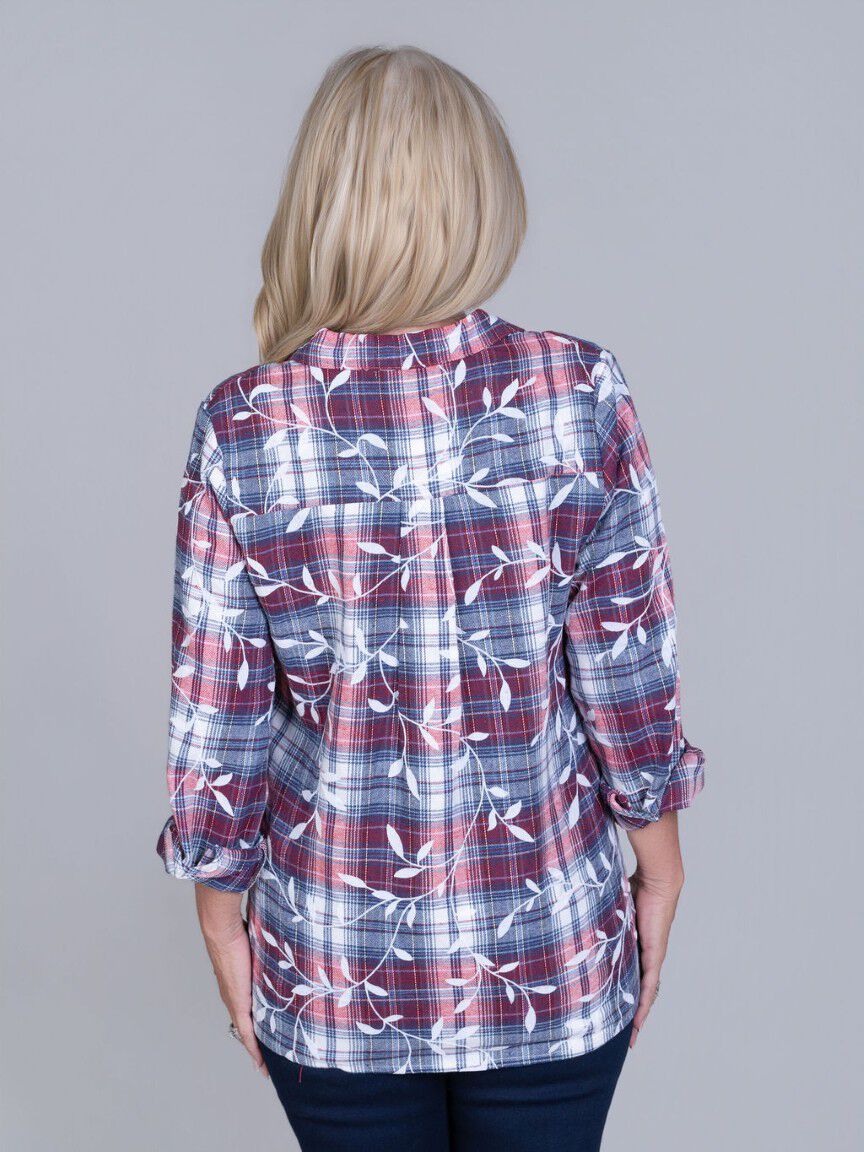 Velvet Detail Plaid Top