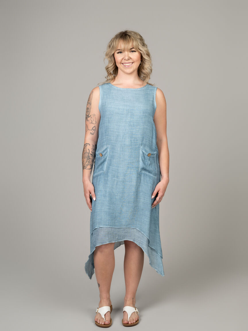 Flowy Asymmetrical Hem Dress With Pockets